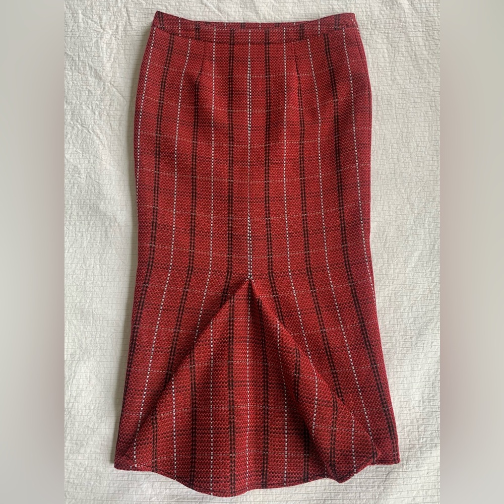 McQ Alexander McQueen Red Tartan Plaid Kickback Pencil Skirt IT40 S NWOT - Picture 3 of 5